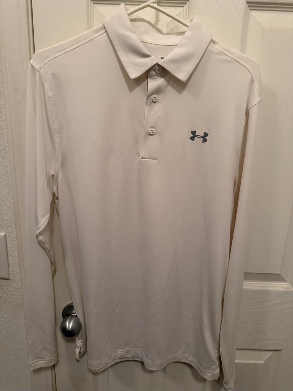 Under Armour White Long Sleeve Performance Polo with Gray Logo